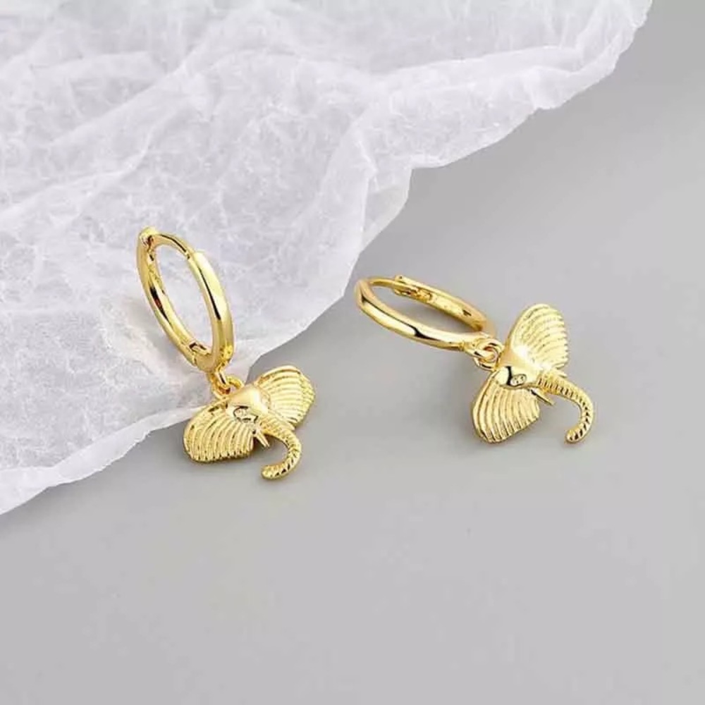 New 18K Gold Vermeil Sterling Silver 925 Elephant Hoops earrings set